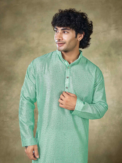 Green Viscose Sequence Traditional Men's Kurta