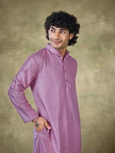 Pink Viscose Sequence Traditional Men's Kurta