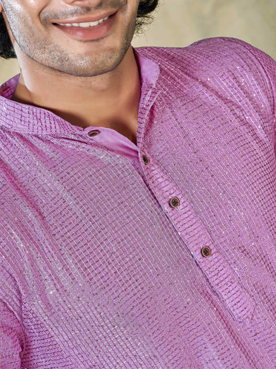 Pink Viscose Sequence Traditional Men's Kurta