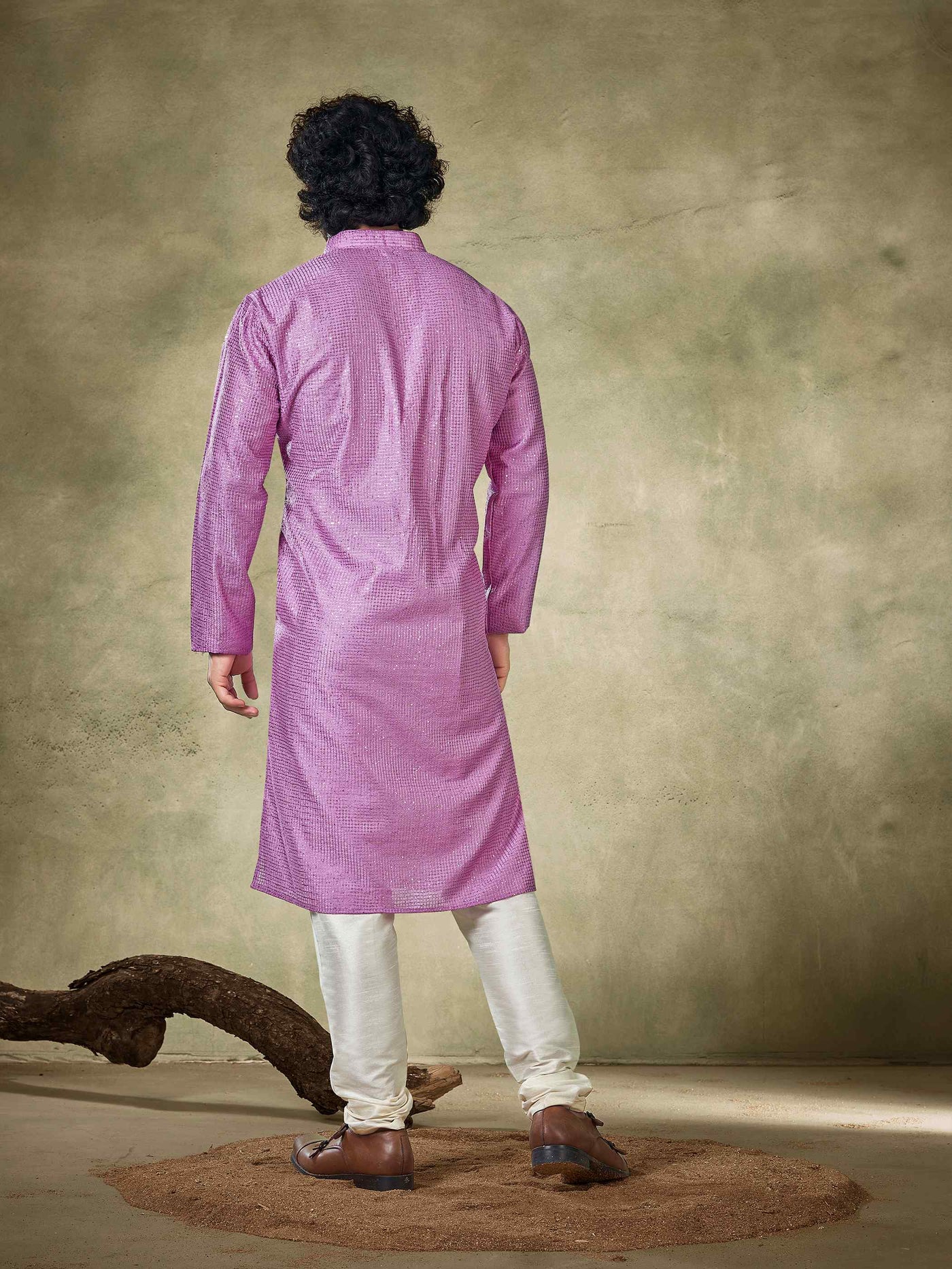 Pink Viscose Sequence Traditional Men's Kurta