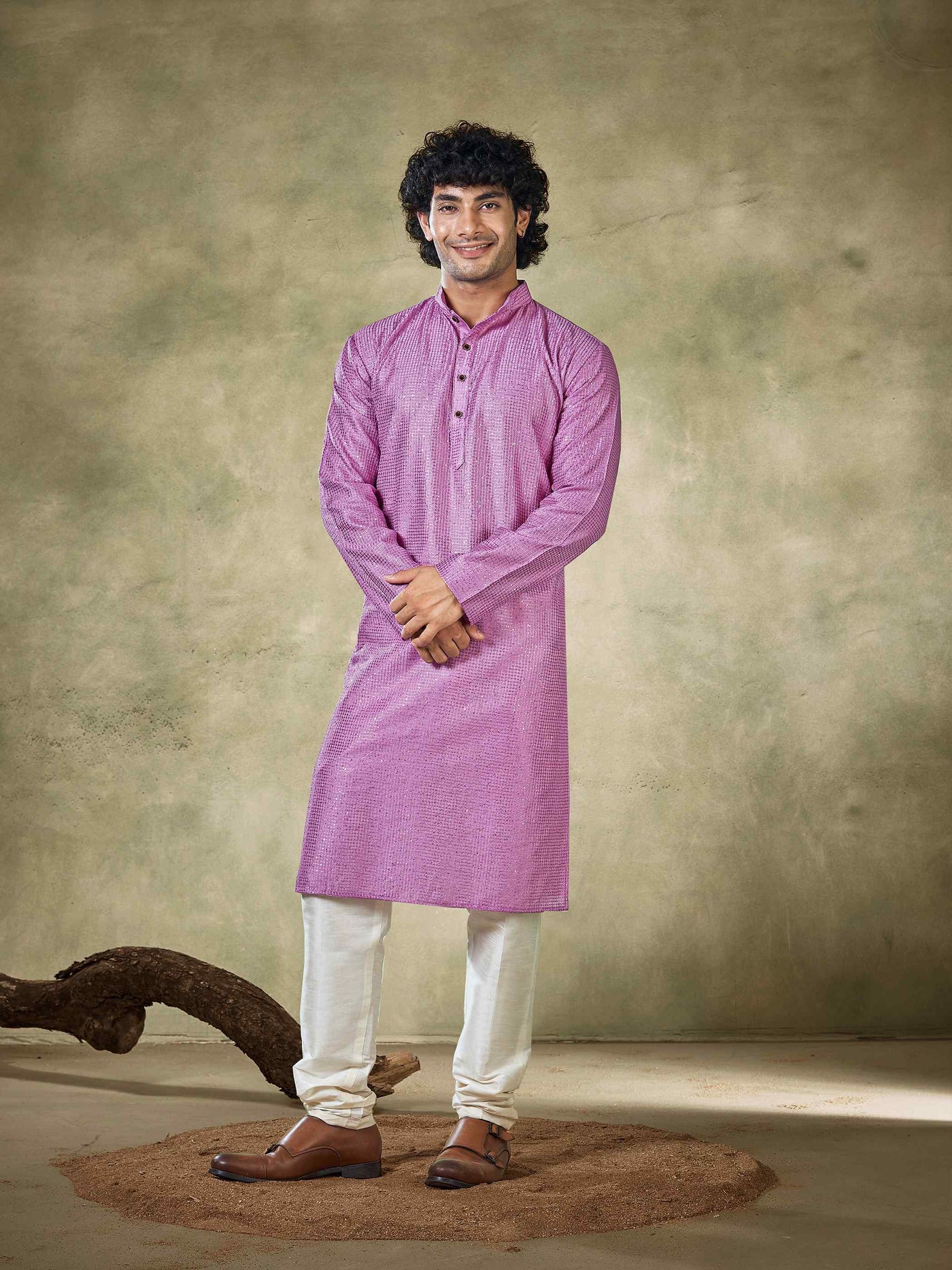 Pink Viscose Sequence Traditional Men's Kurta