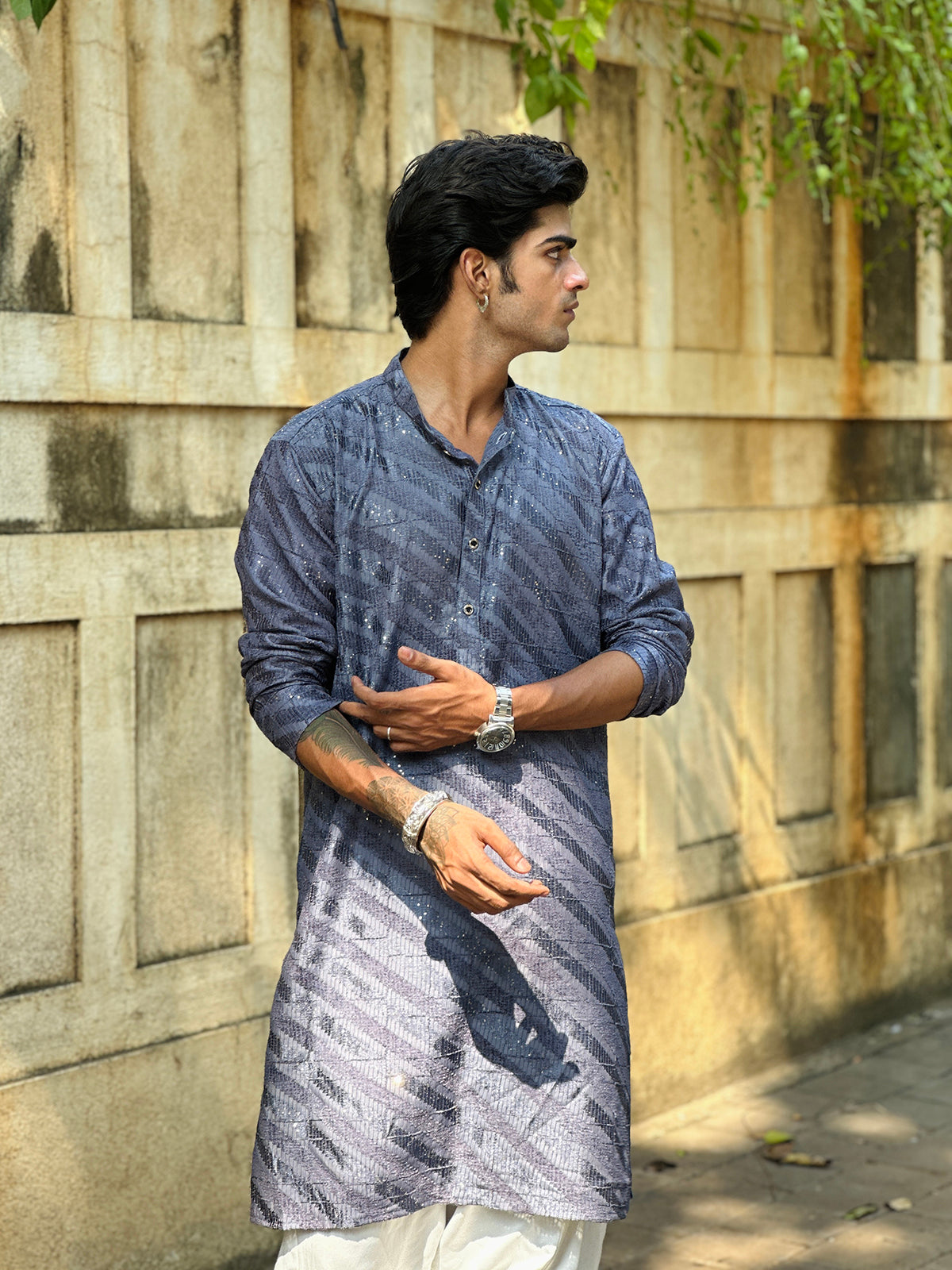 Royal Blue Viscose Sequence Traditional Men's Kurta