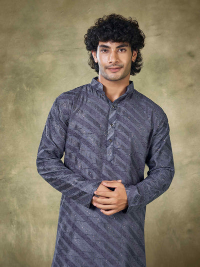 Royal Blue Viscose Sequence Traditional Men's Kurta