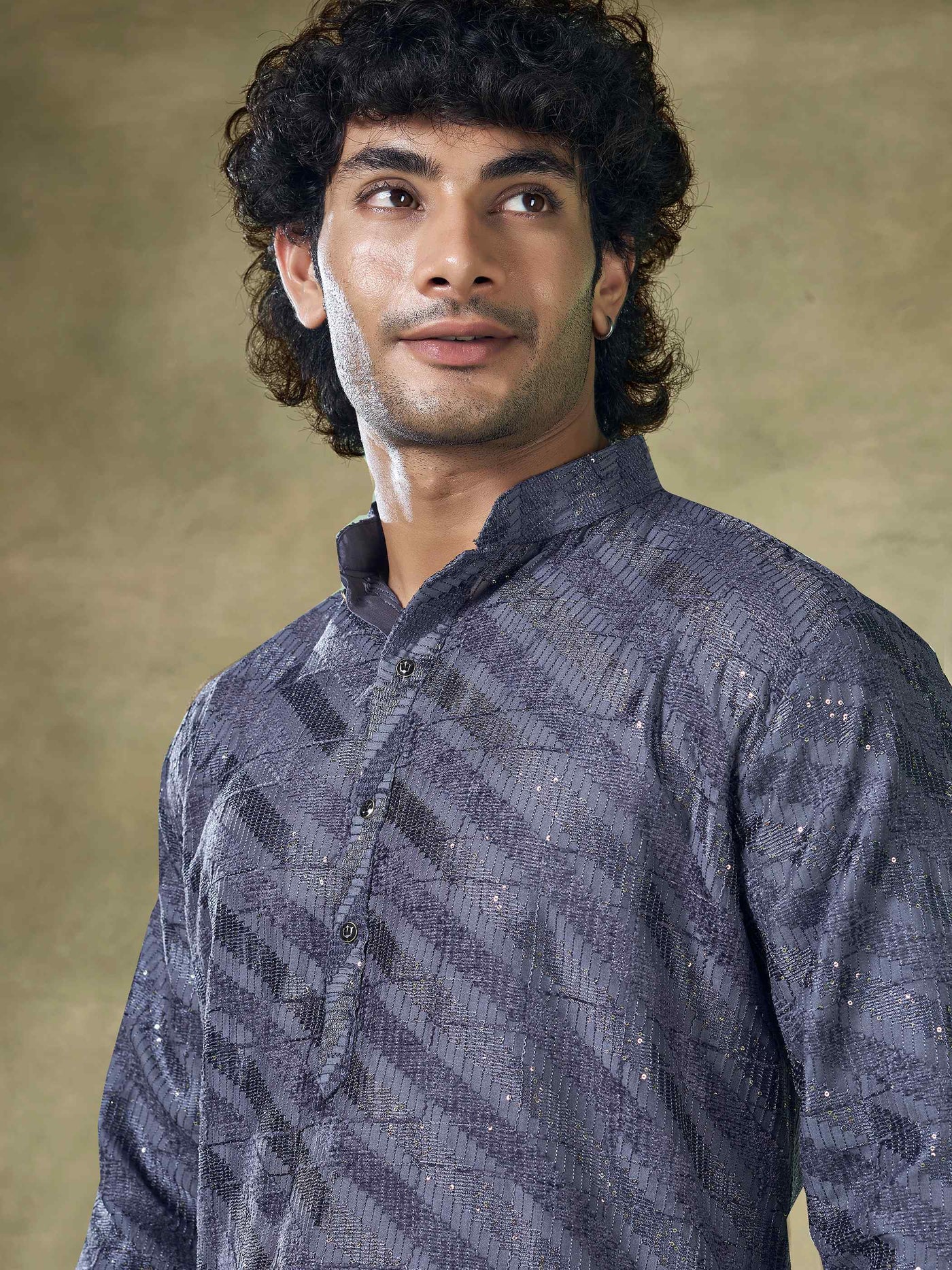 Royal Blue Viscose Sequence Traditional Men's Kurta