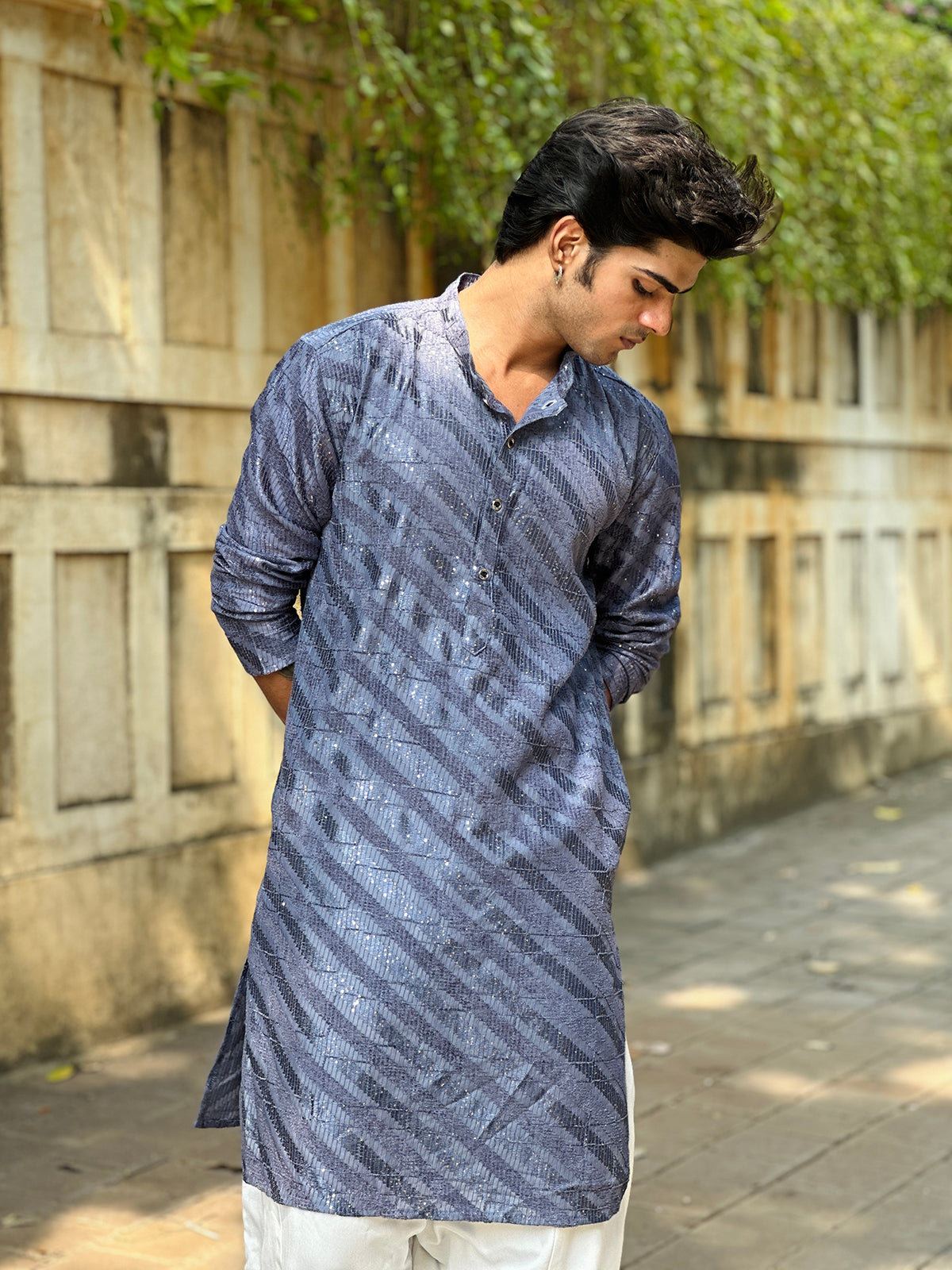 Royal Blue Viscose Sequence Traditional Men's Kurta