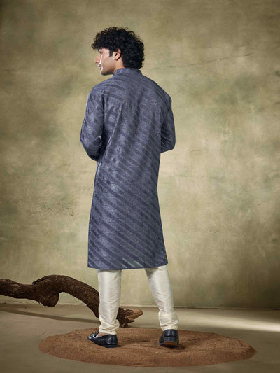 Royal Blue Viscose Sequence Traditional Men's Kurta