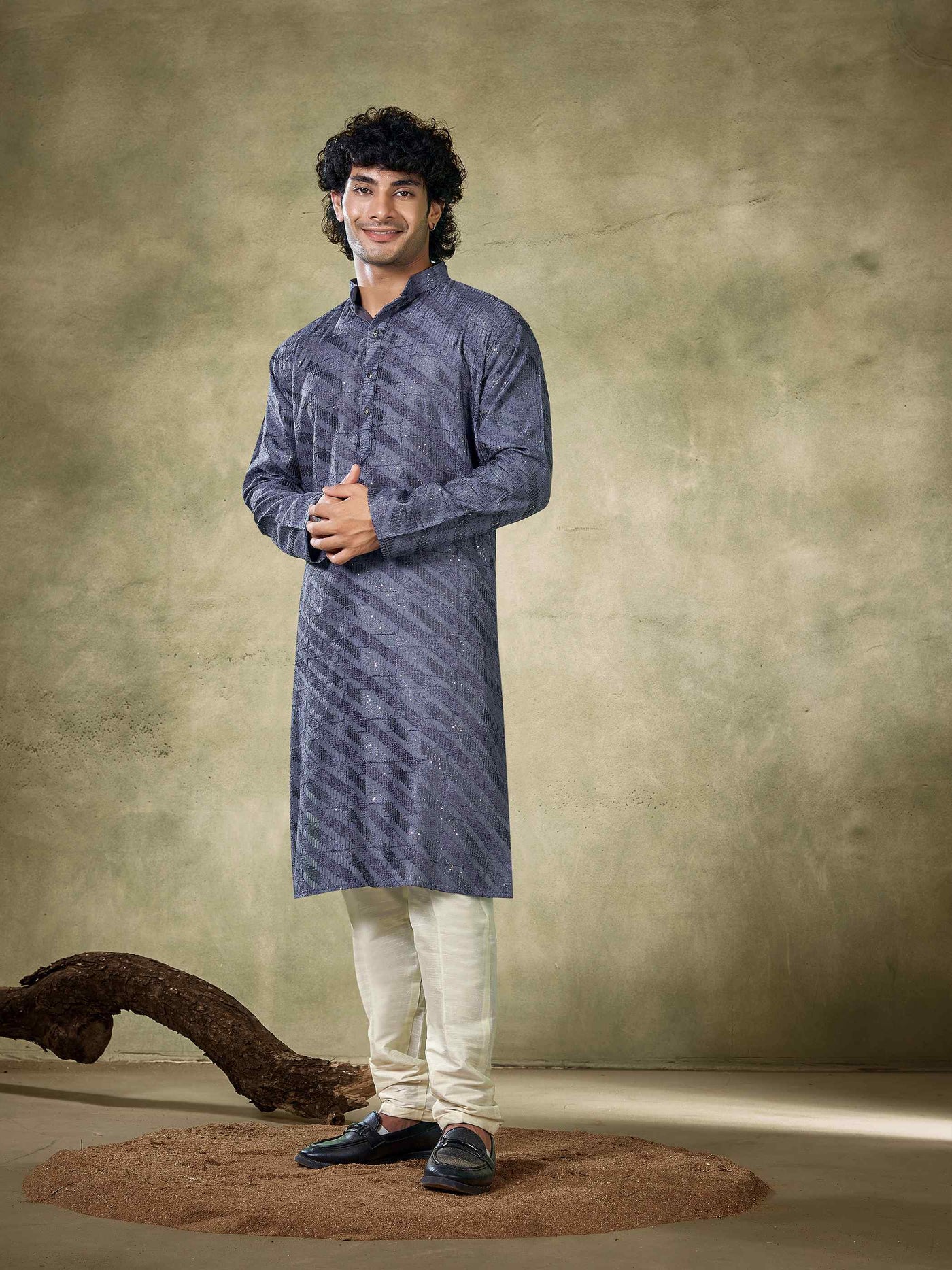 Royal Blue Viscose Sequence Traditional Men's Kurta