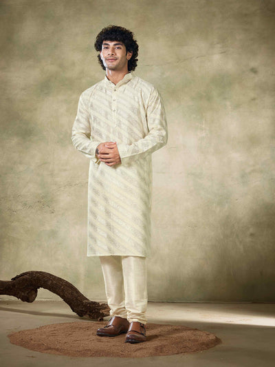 White Viscose Sequence Traditional Men's Kurta