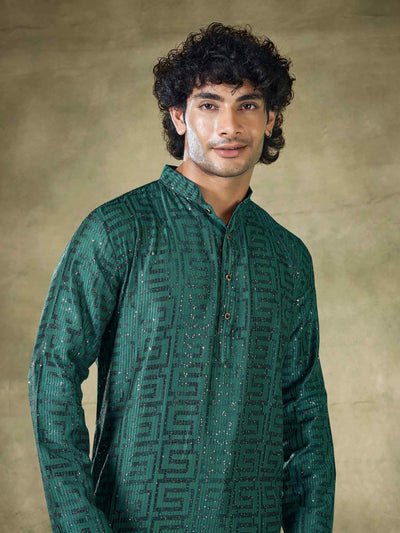 Green Viscose Thread Sequence Men's Kurta