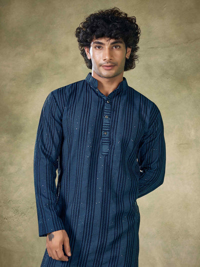 Blue Linear Sequin Men's Kurta