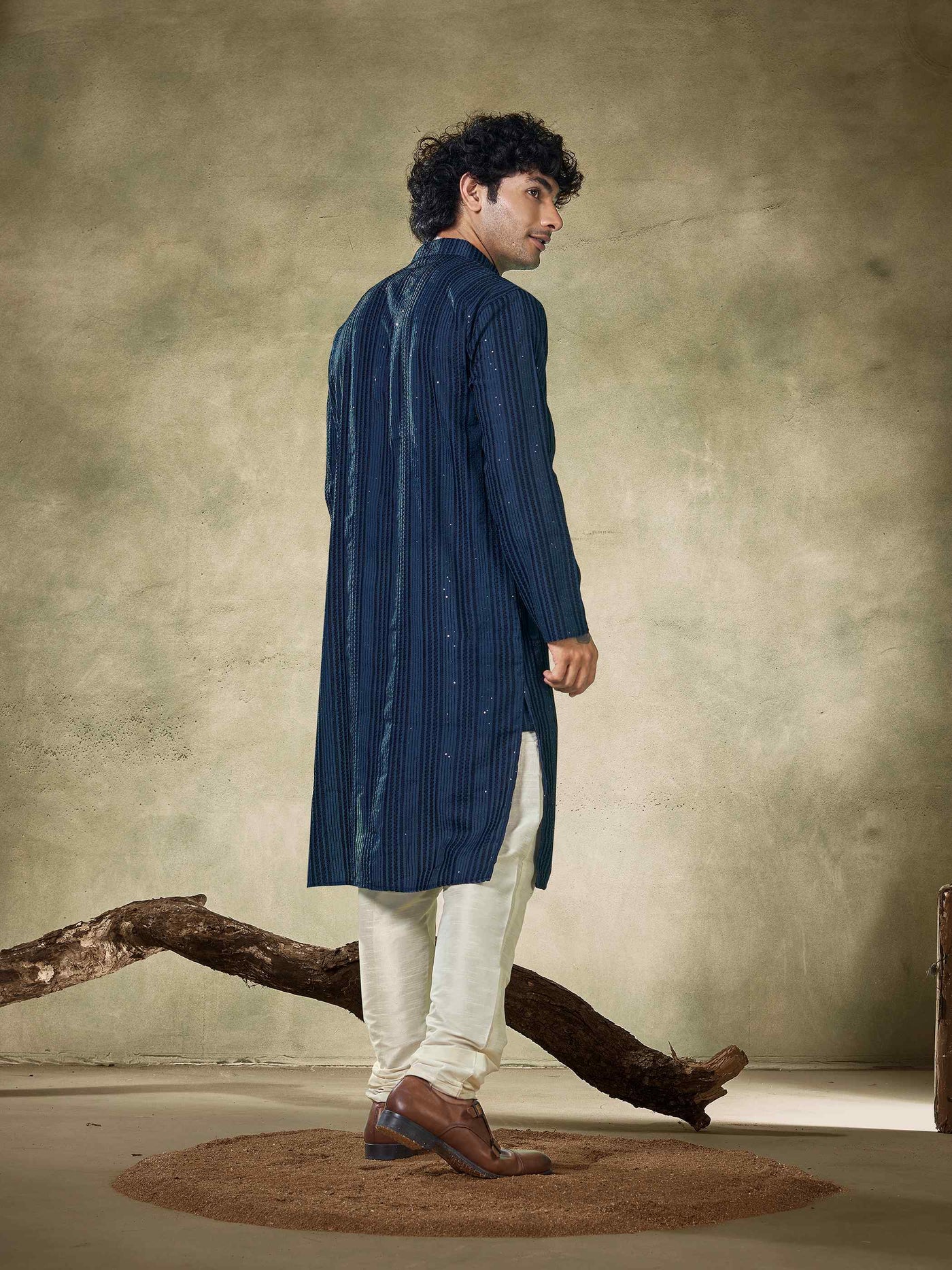 Blue Linear Sequin Men's Kurta