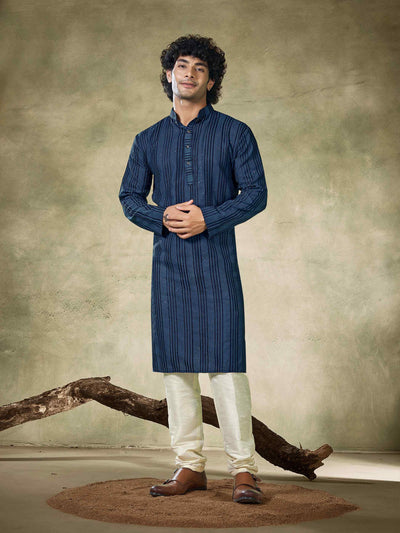 Blue Linear Sequin Men's Kurta