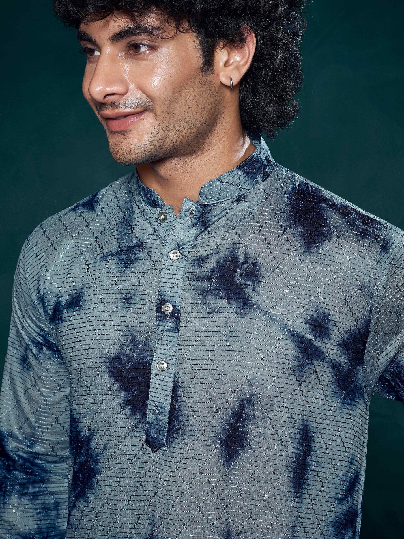 Flowy Blue Shibori Dyed Viscose Sequence Men's Kurta