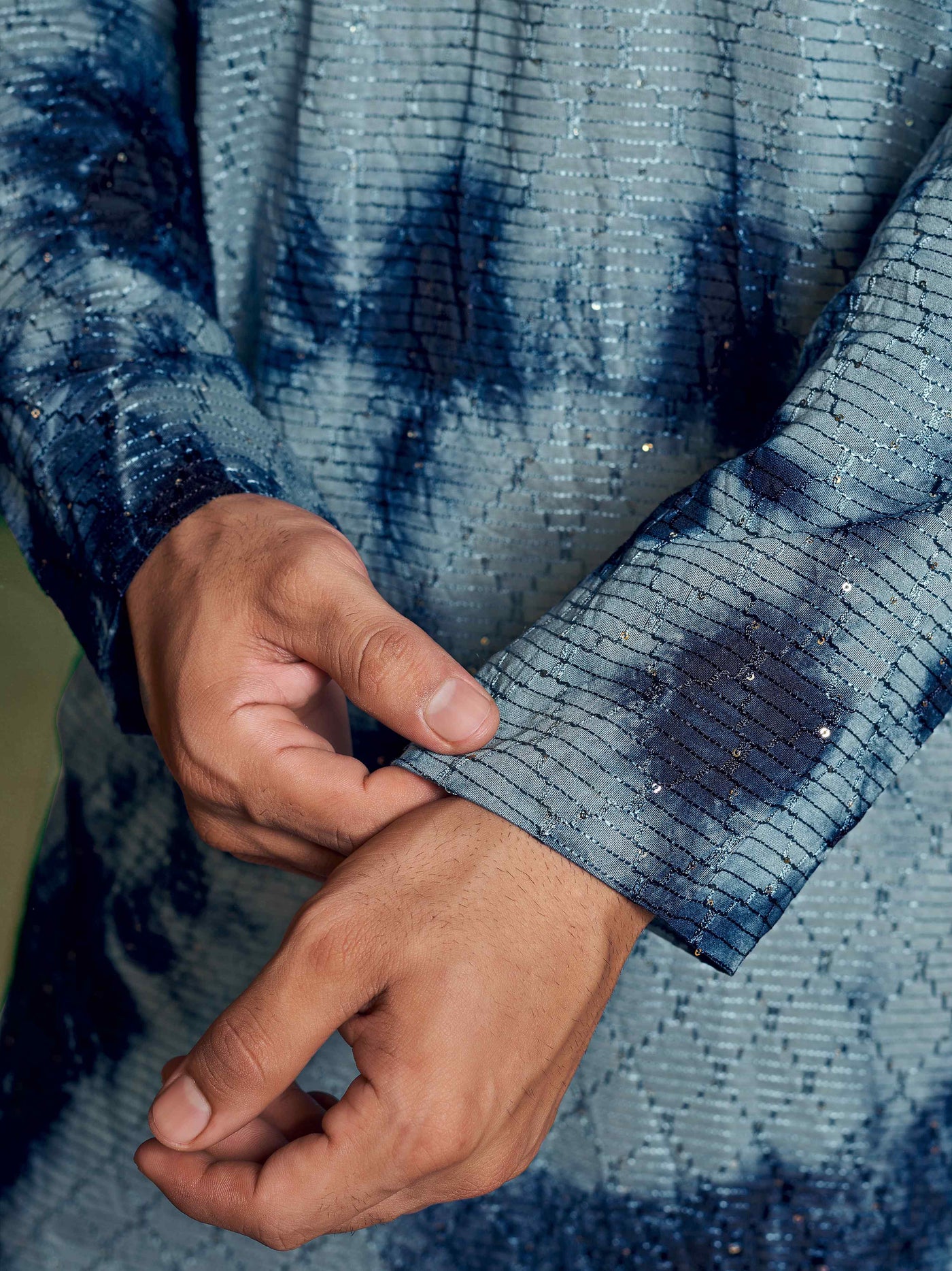 Flowy Blue Shibori Dyed Viscose Sequence Men's Kurta