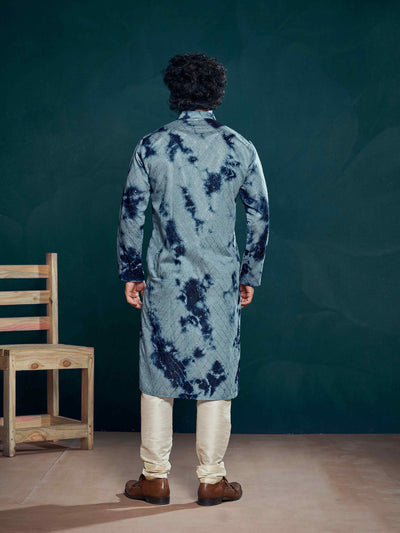 Flowy Blue Shibori Dyed Viscose Sequence Men's Kurta