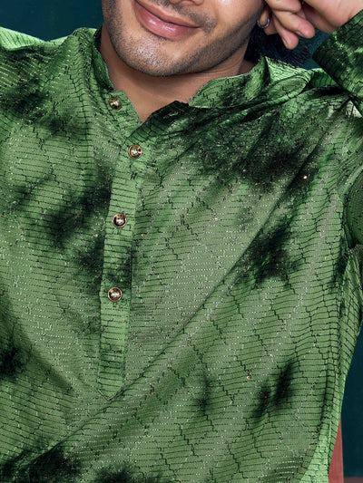 Flowy Green Shibori Dyed Viscose Sequence Men's Kurta