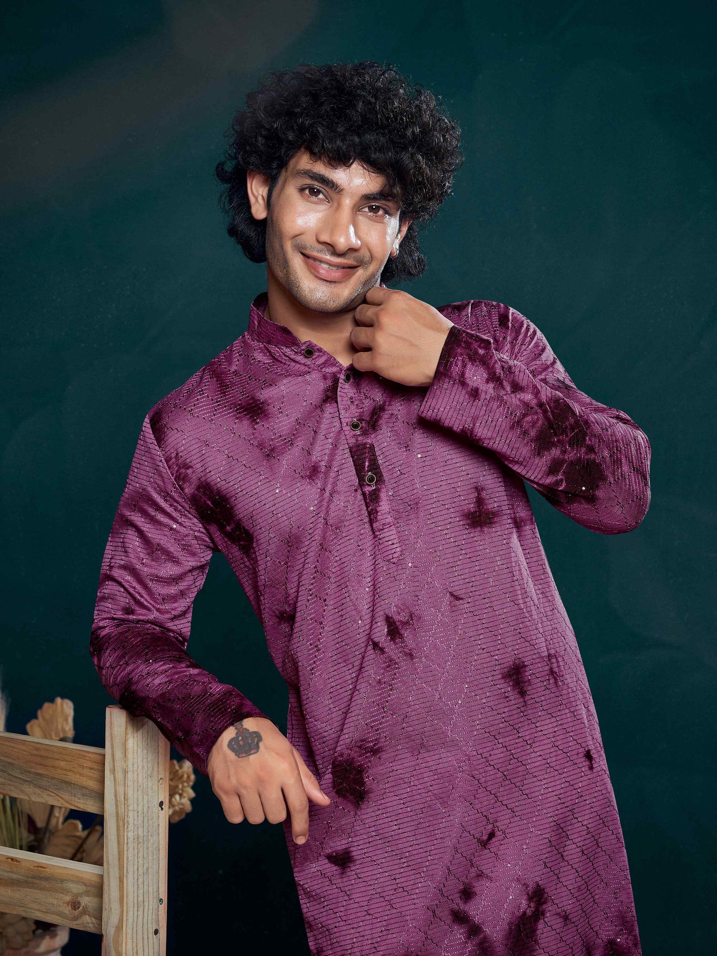 Flowy Pink Shibori Dyed Viscose Sequence Men's Kurta