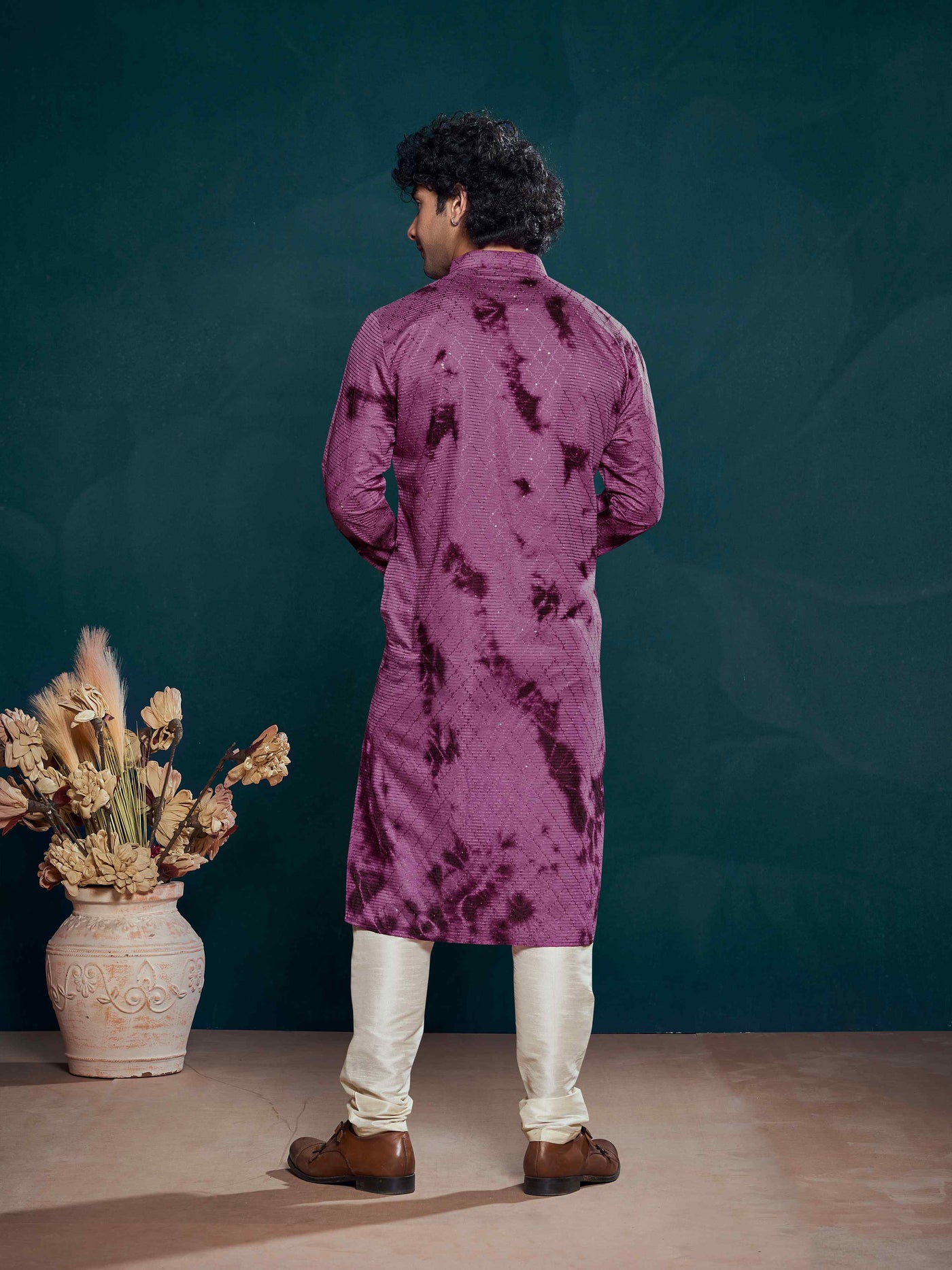 Flowy Pink Shibori Dyed Viscose Sequence Men's Kurta