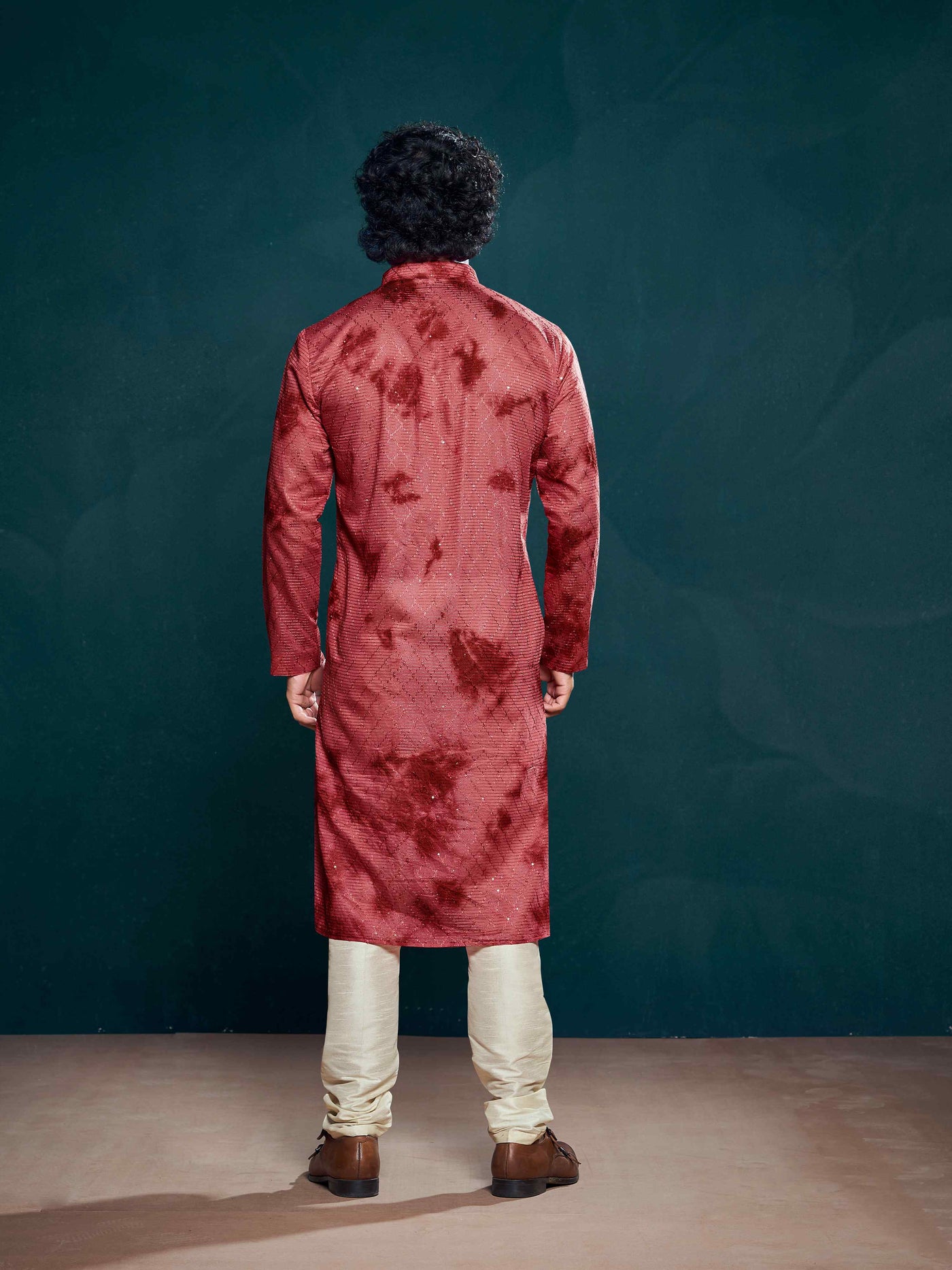 Flowy Red Shibori Dyed Viscose Sequence Men's Kurta