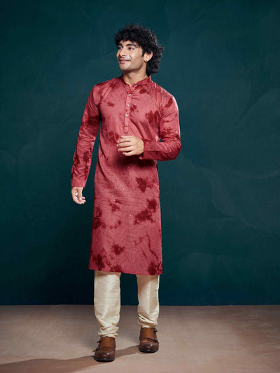 Flowy Red Shibori Dyed Viscose Sequence Men's Kurta