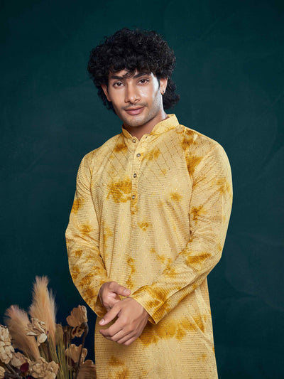 Flowy Yellow Shibori Dyed Viscose Sequence Men's Kurta