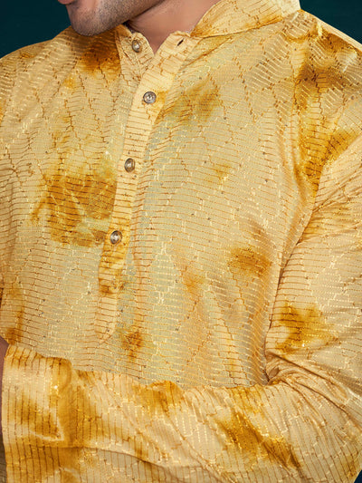 Flowy Yellow Shibori Dyed Viscose Sequence Men's Kurta