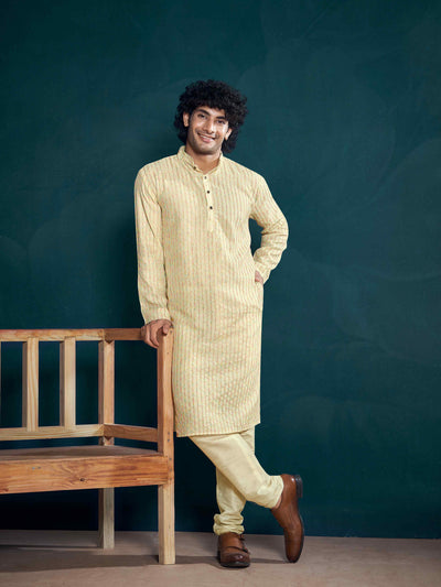 White Viscose Sequence Thread Work Men's Kurta