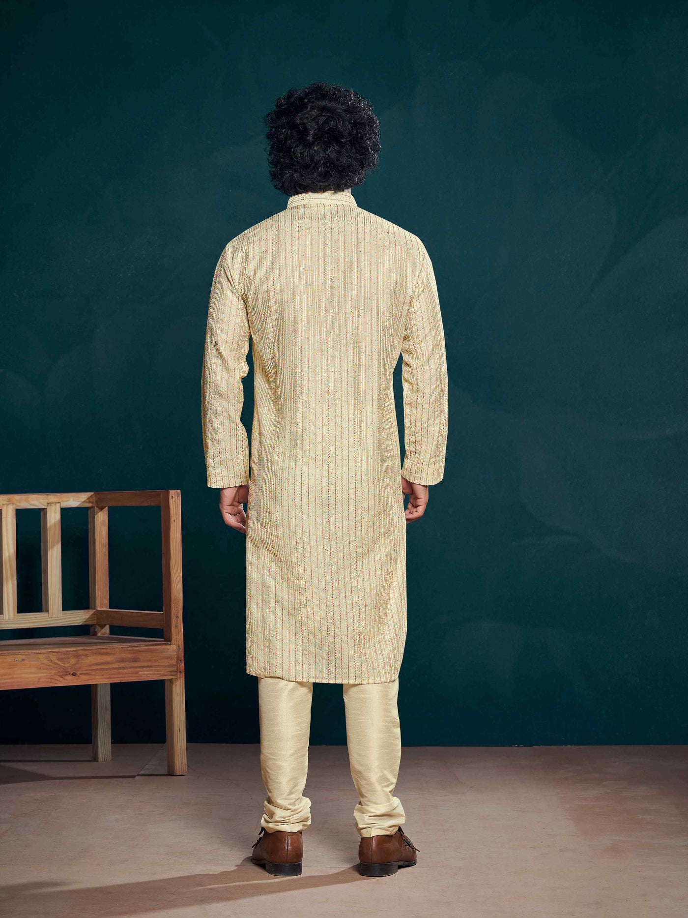 White Viscose Sequence Thread Work Men's Kurta