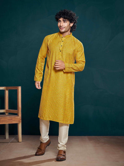 Yellow Viscose Sequence Thread Work Men's Kurta