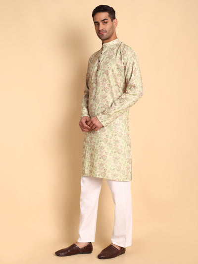 Traditional Pink Chinoiserie Printed Men's Cotton Kurta