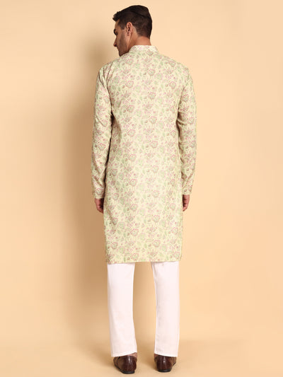 Traditional Pink Chinoiserie Printed Men's Cotton Kurta