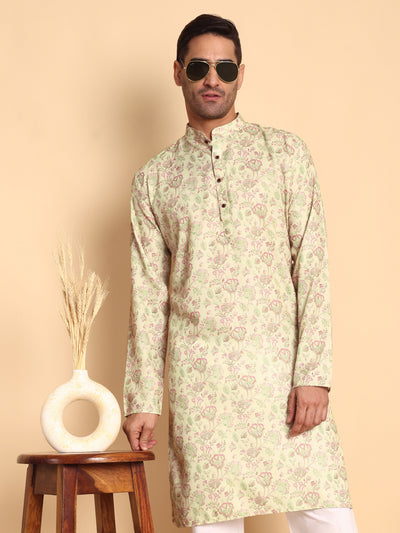 Traditional Pink Chinoiserie Printed Men's Cotton Kurta