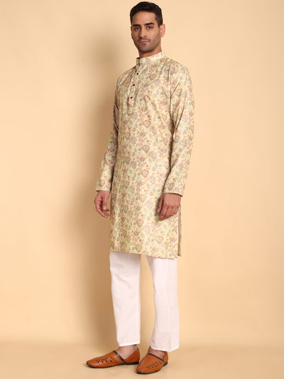 Traditional Red Chinoiserie Printed Men's Cotton Kurta