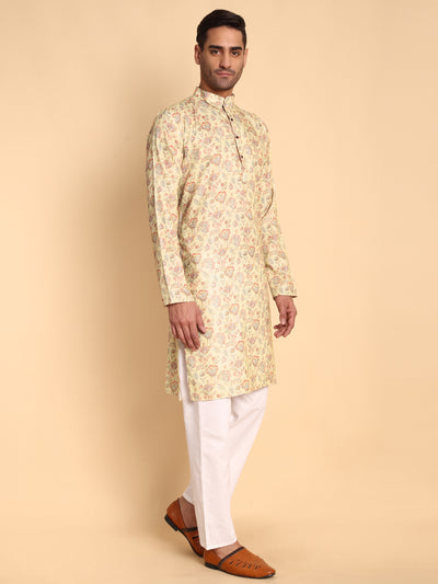 Traditional Red Chinoiserie Printed Men's Cotton Kurta