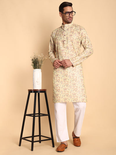 Traditional Red Chinoiserie Printed Men's Cotton Kurta