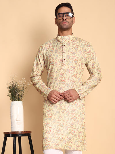 Traditional Red Chinoiserie Printed Men's Cotton Kurta