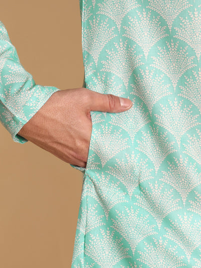 Traditional Green Palmette Printed Men's Cotton Kurta