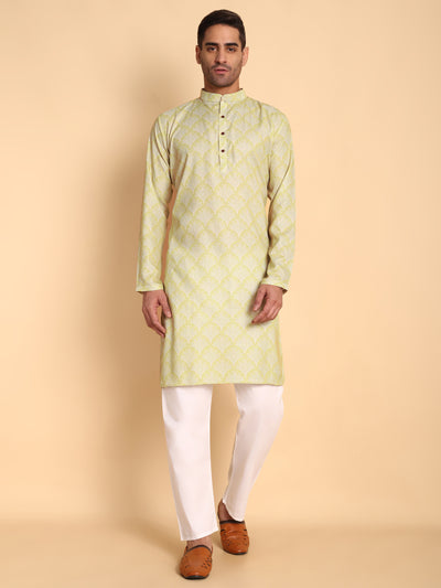 Traditional Pear Palmette Printed Men's Cotton Kurta