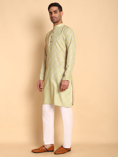 Traditional Pear Palmette Printed Men's Cotton Kurta