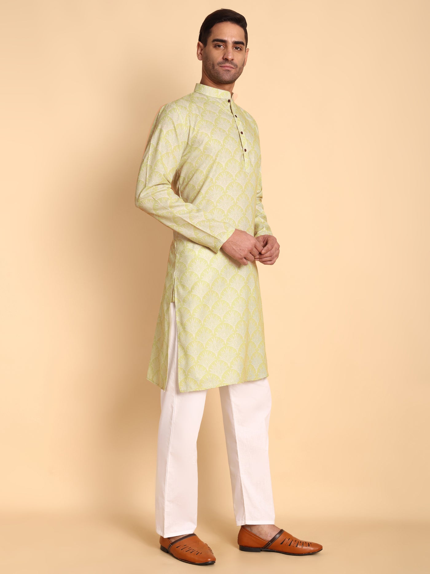 Traditional Pear Palmette Printed Men's Cotton Kurta