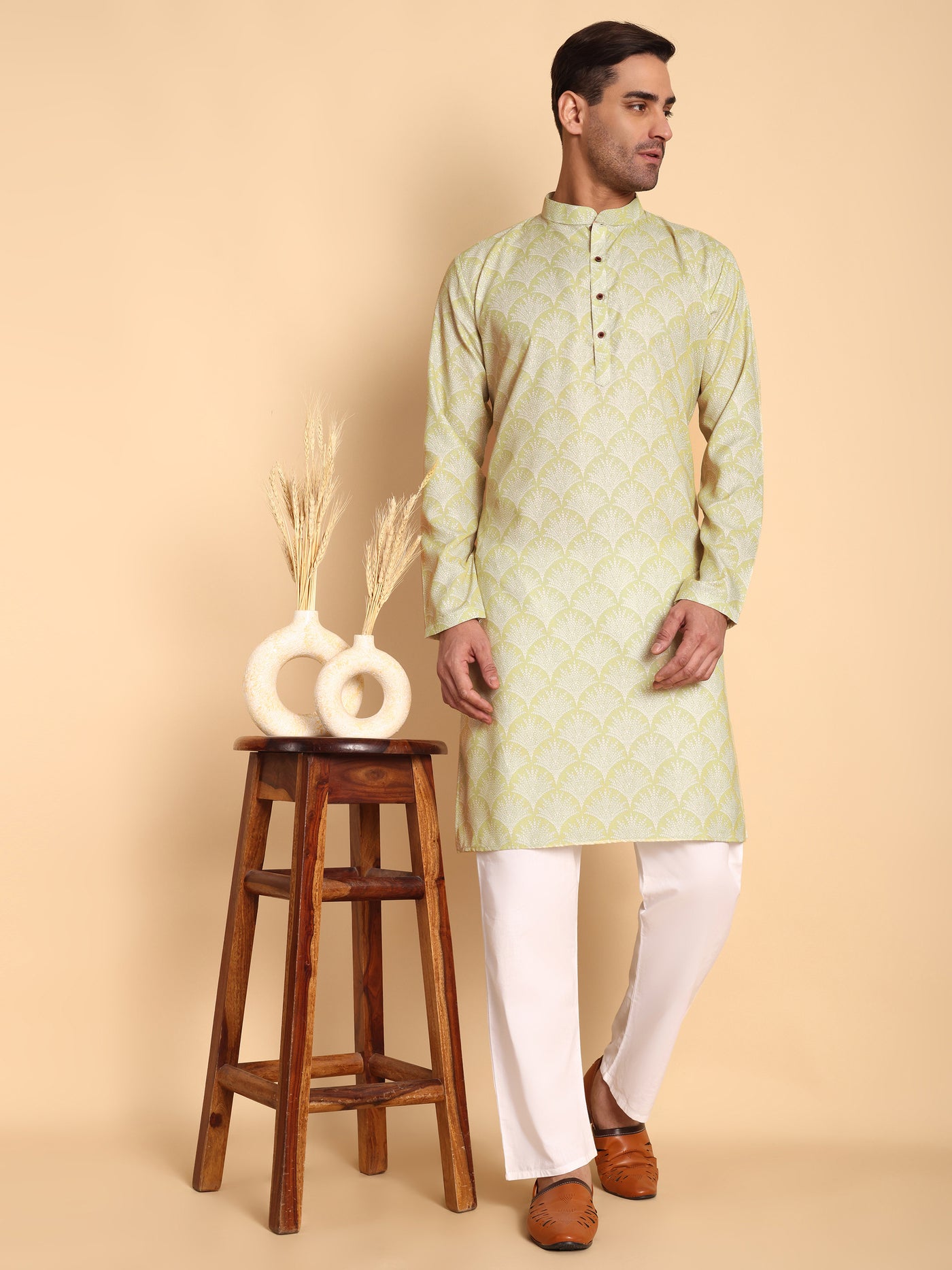 Traditional Pear Palmette Printed Men's Cotton Kurta