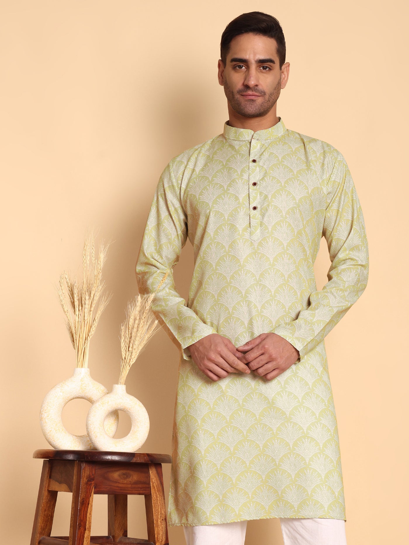 Traditional Pear Palmette Printed Men's Cotton Kurta