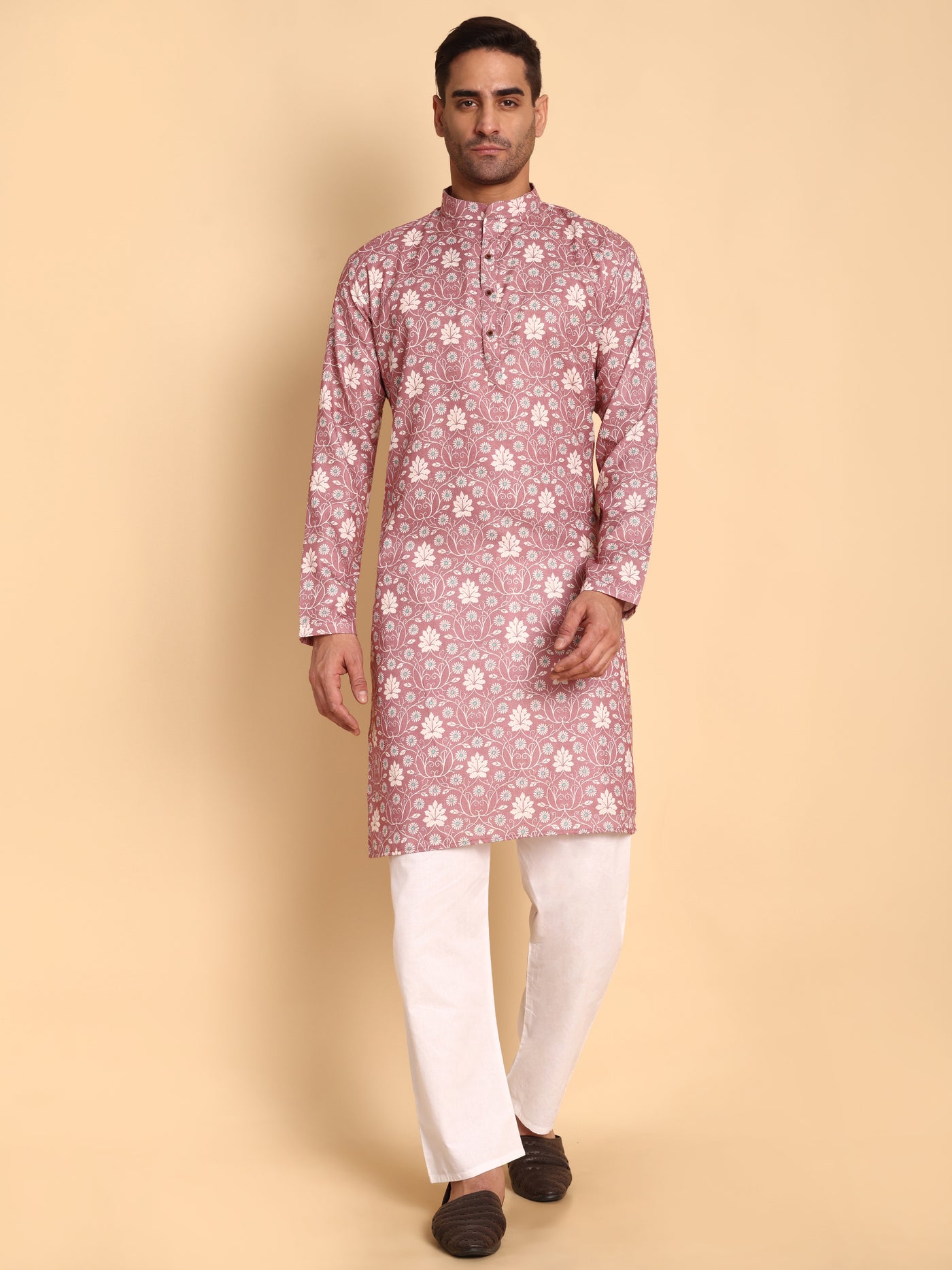 Traditional Onion VineHeart Printed Men's Cotton Kurta