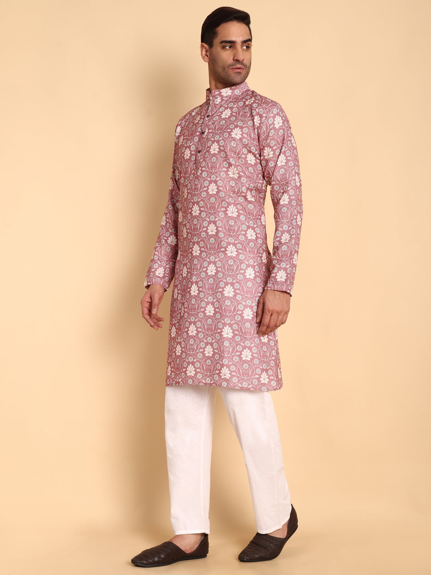 Traditional Onion VineHeart Printed Men's Cotton Kurta