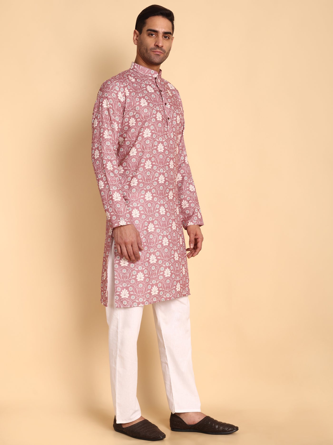 Traditional Onion VineHeart Printed Men's Cotton Kurta