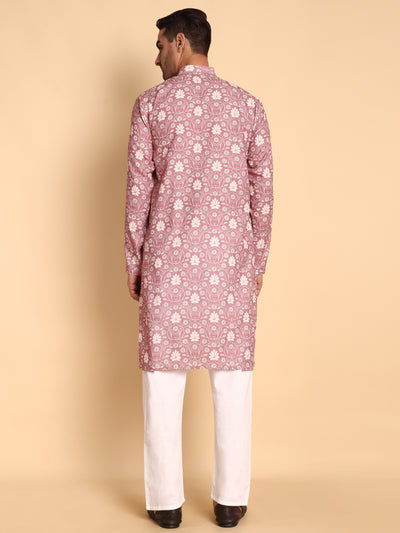 Traditional Onion VineHeart Printed Men's Cotton Kurta