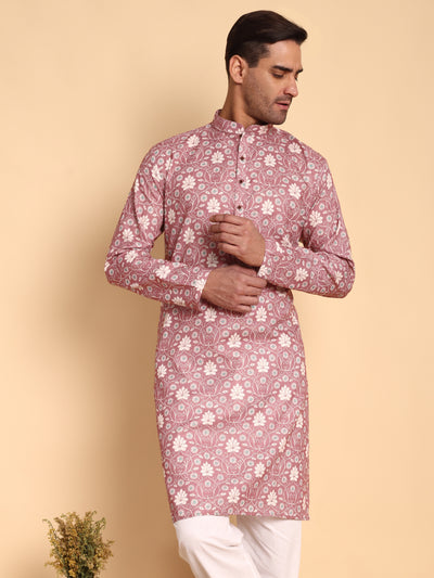 Traditional Onion VineHeart Printed Men's Cotton Kurta