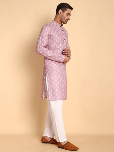 Traditional Pink Botalical Damask Printed Men's Cotton Kurta