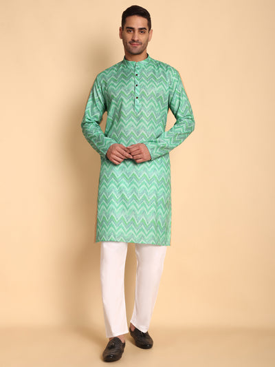 Traditional Rama Flamestitch Cheveron Printed Men's Cotton Kurta