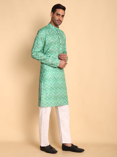 Traditional Rama Flamestitch Cheveron Printed Men's Cotton Kurta